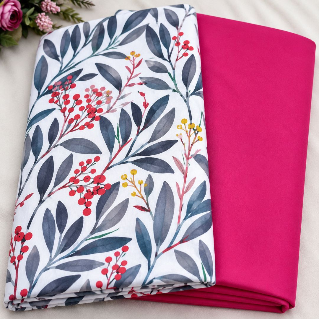 Pink Botanical Leaf Print Fabric Set